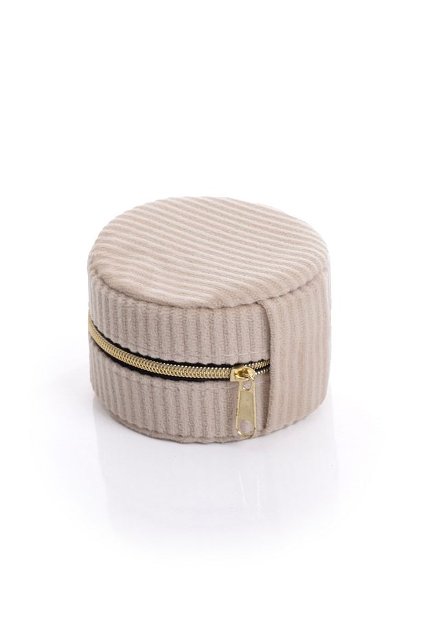 Yuvarlak Kadife Ekru Takı Kutusu 8 X 8 X 5,5 Cm - 8