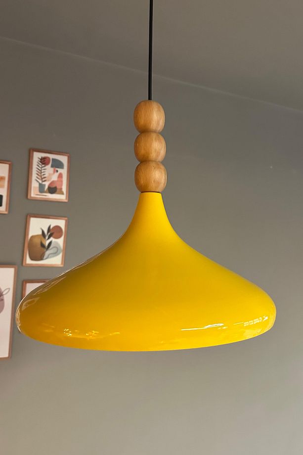 Açık Sarı Ahşap Boncuklu Tekli Avize Sarkıt Salon Mutfak Butik Lamba - 2