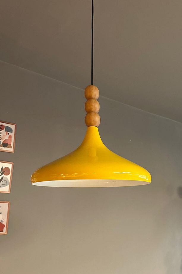 Açık Sarı Ahşap Boncuklu Tekli Avize Sarkıt Salon Mutfak Butik Lamba - 3