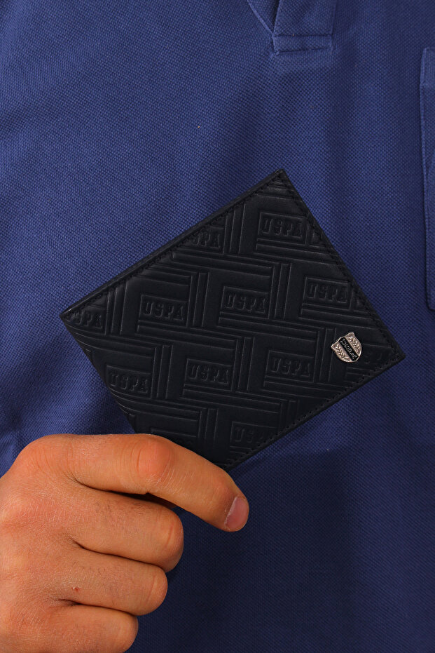 US POLO ASSN.24022-24023-24630 Genuine Leather Navy Blue Wallet Card Holder