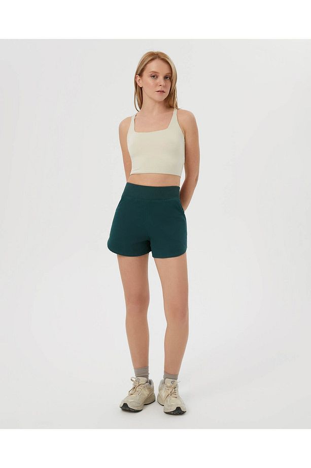 Koyu Yeşil Bel Lastikli Ayarlanabilir Sweatshort Şort - 6