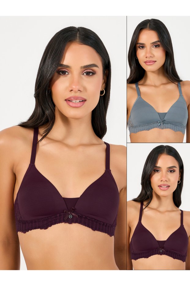Pack of 2 - Padded Non Wired T-Shirt Bra with Scalloped Lace Edge Band