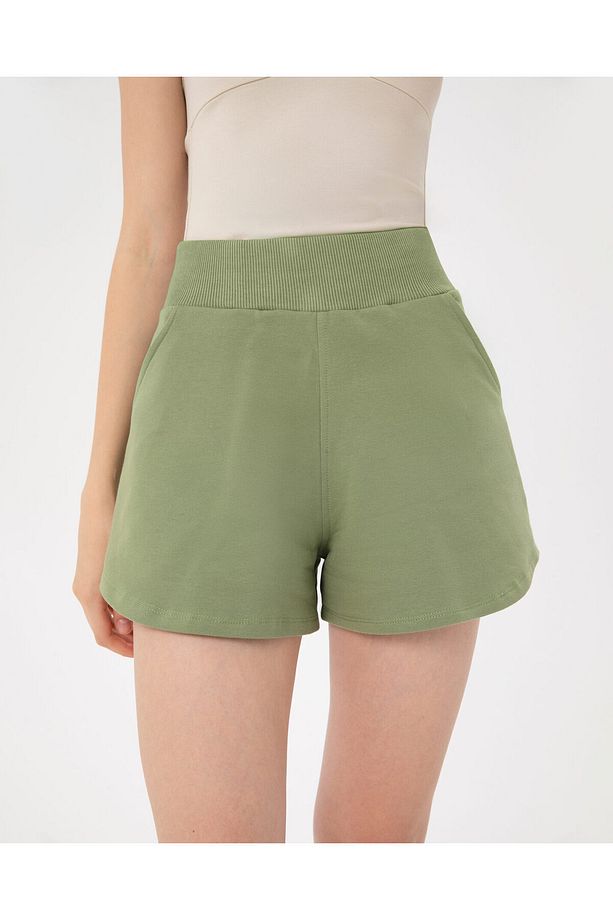 Açık Yeşil Bel Lastikli Ayarlanabilir Sweatshort Şort - 3