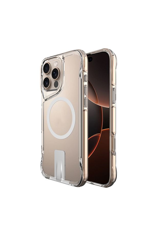 İphone 16 Pro Max Kılıf Şeffaf Magsafe Şarj Özellikli Köşe Korumalı Saklanabilir Standlı Sert Pc - 1