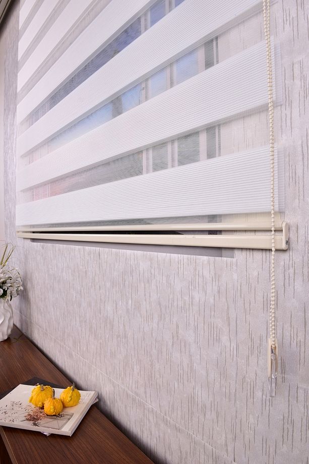 Ekru Pliseli Etek Dilimsiz Ip Plise Zebra Stor Güneşlik Perde - 5