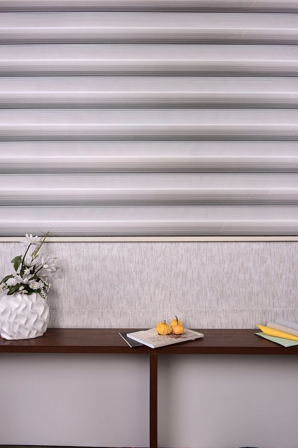 Gri-krem Pliseli Etek Dilimsiz Ds 10658-v9 Zebra Stor Güneşlik Perde - 3