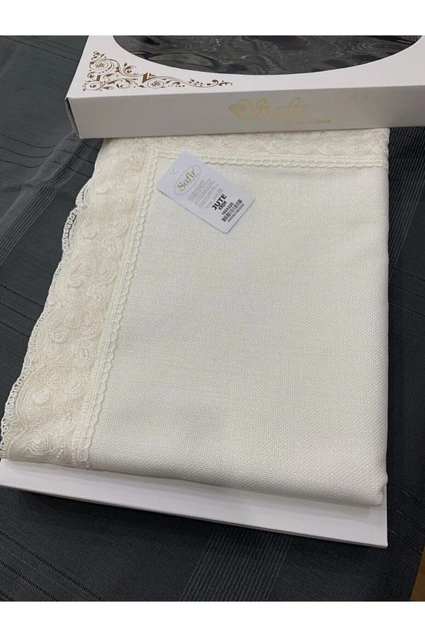 Jute Soft Simli Keten Tek Masa Örtüsü Krem - 2