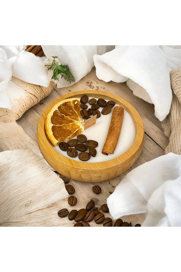 Ahşap kasede vanilyalı soya mumu (%100 soya ve doğaldır) - 1