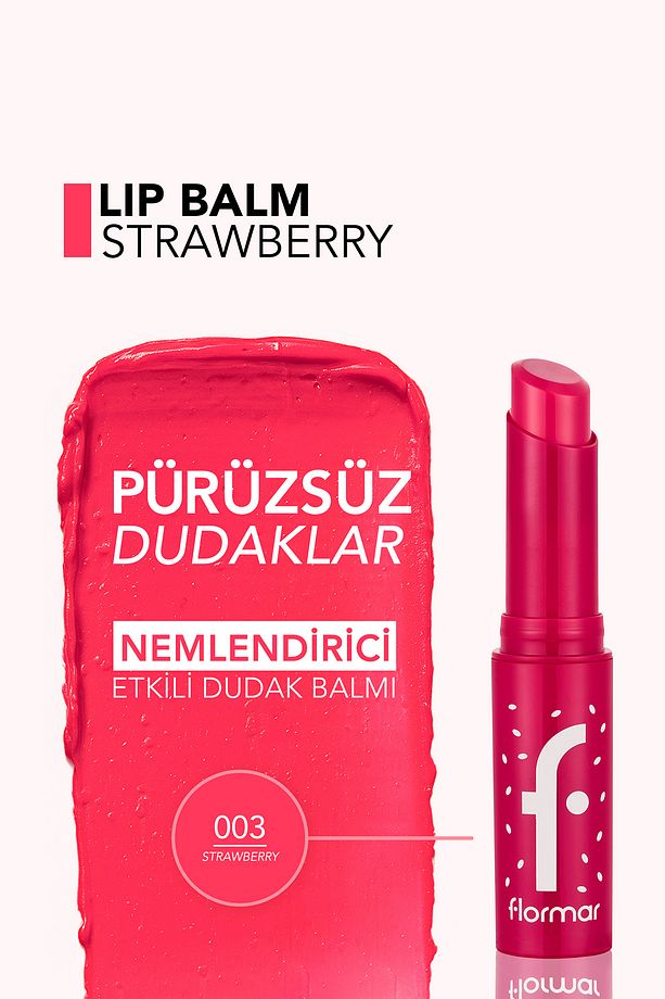Shea ve Kakao Yağı İçeren Stik Renkli Dudak Nemlendiricisi - Lip Balm -003 STRAWBERRY-8690604555383 - 5
