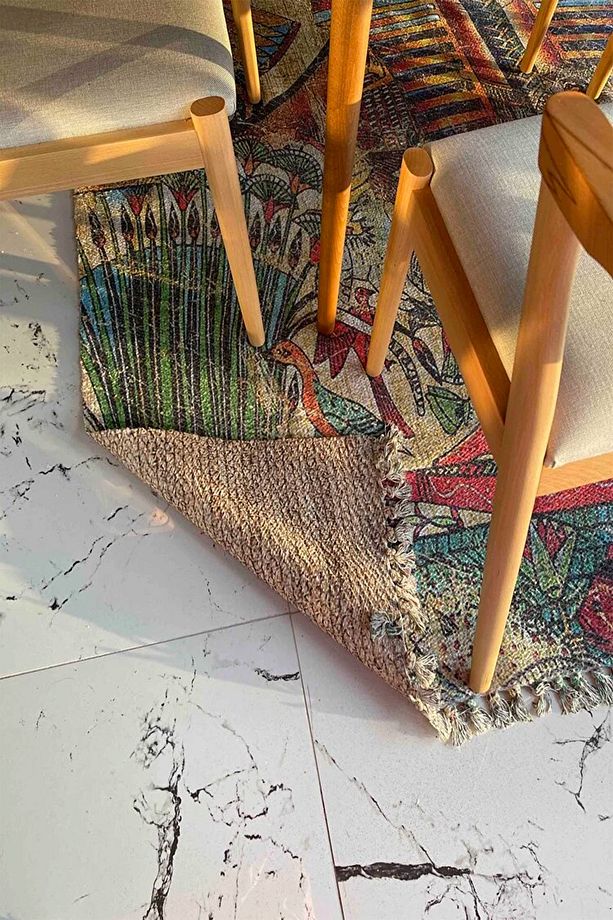 Else Casablanca Jüt Hasır Desenli Vintage Yıkanabilir Çift Taraflı Kara Tezgah Dokuma Kilim Css40 - 7