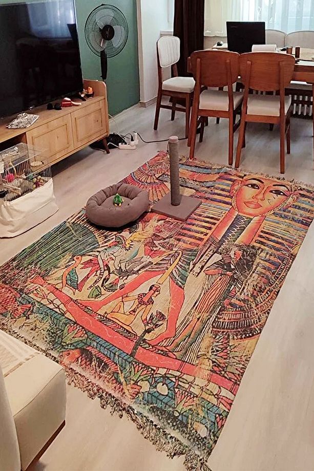 Else Casablanca Jüt Hasır Desenli Vintage Yıkanabilir Çift Taraflı Kara Tezgah Dokuma Kilim Css40 - 5