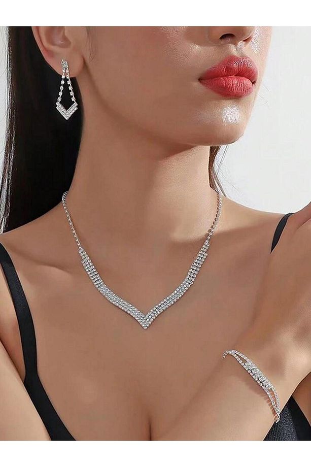 Gümüş Kaplama Lilyum Kolye,küpe Ve Bileklik Seti 3'lü Set Davet Düğün Nişan Abiye - 1