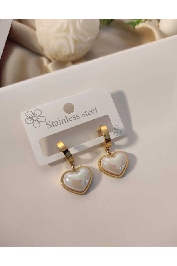 Taşlı Kalp Model Çelik Küpe - 1