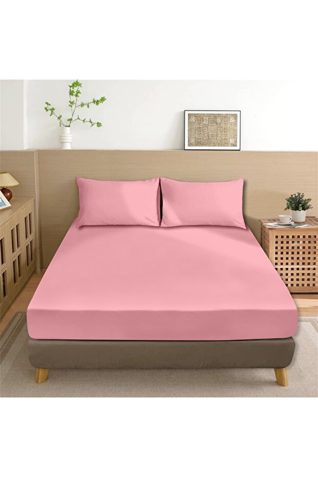 100% Cotton Akfil Flat Sheet Set Double Size 240X260 cm Pink