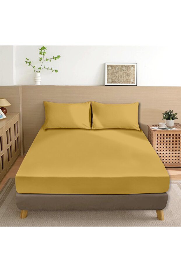 100% Cotton Akfil Flat Sheet Set Single 160X240 cm Mustard