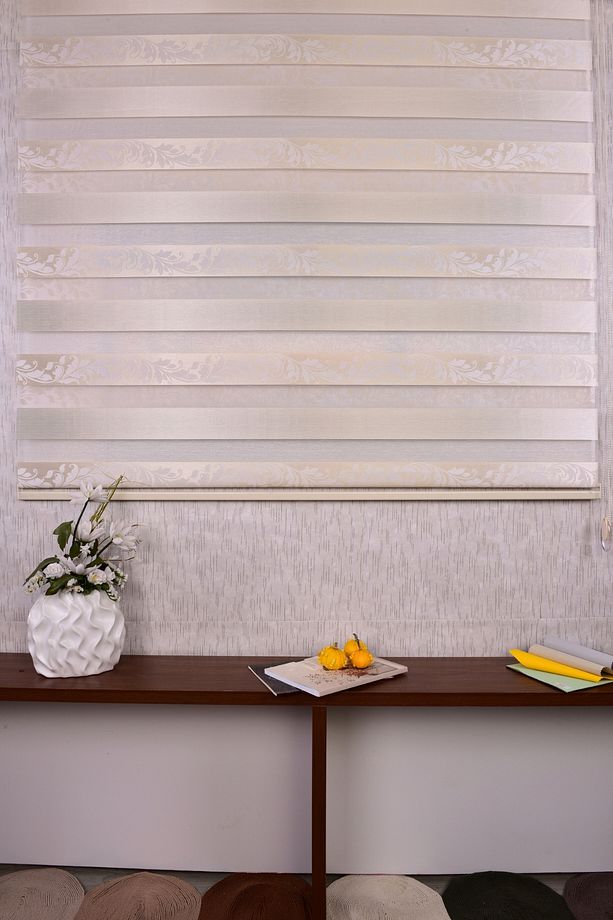 Krem Kendinden Desenli Etek Dilimsiz Ds 954-v1 Zebra Stor Güneşlik Perde - 3