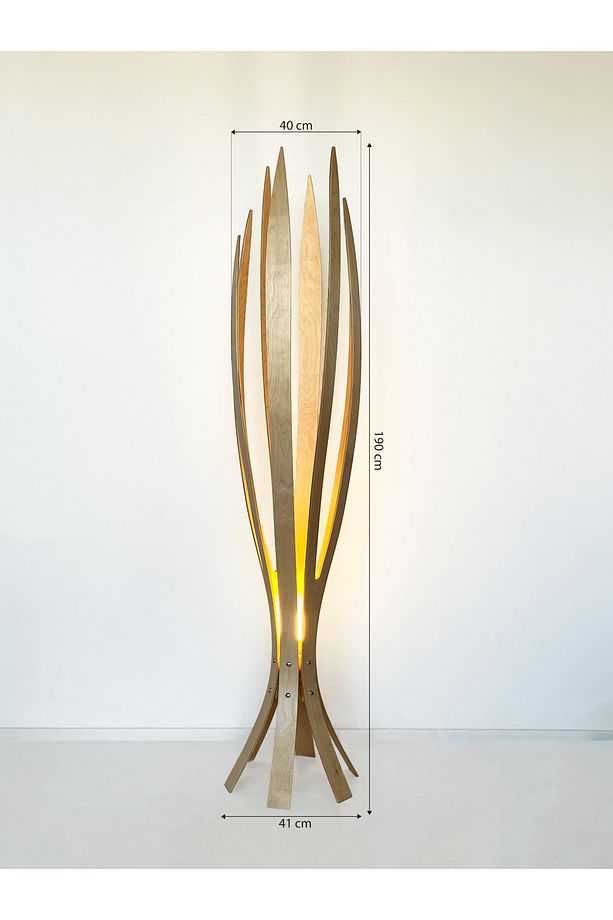 ''Hedra Lambader, İskandinav Tarzı Ahşap Lambader, Dekoratif Yer Lambası, Modern Salon Aydınlatma'' - 4