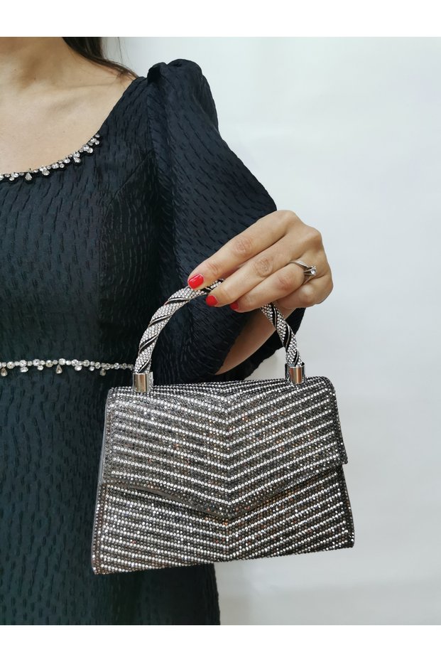 Beegi̇ Concept Women's Evening Dress Stone Platinum Chain Wedding Night Party Bag