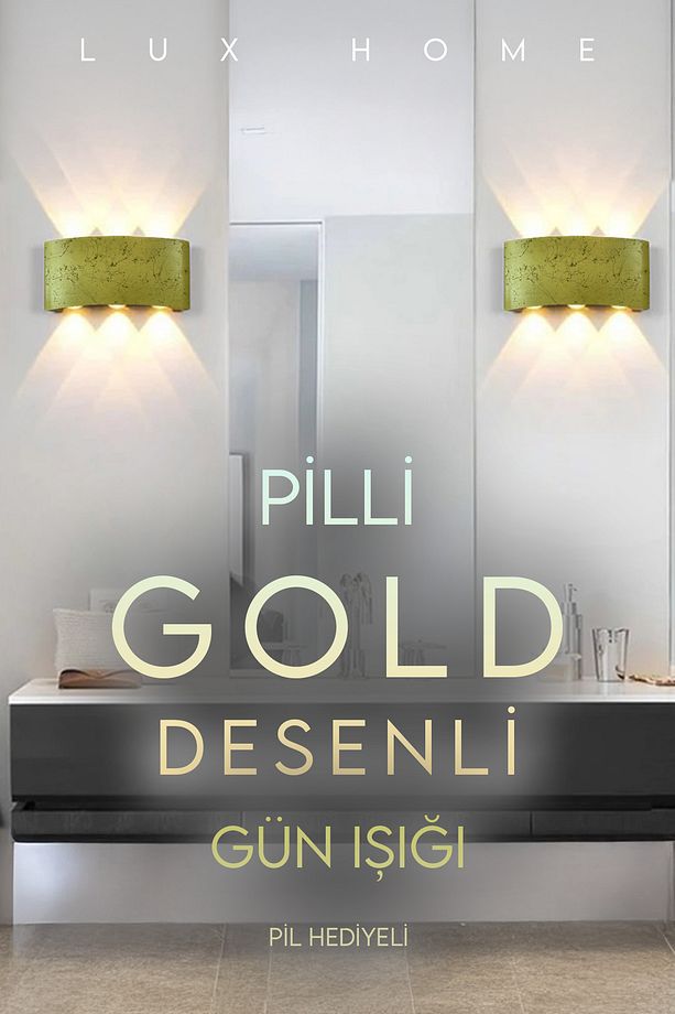 Pilli Gold Desenli Gün Işığı Duvar Apliği Banyo Aydınlatma Ayna Üstü Led Tablo Aplik Loş Işık 3000k - 1