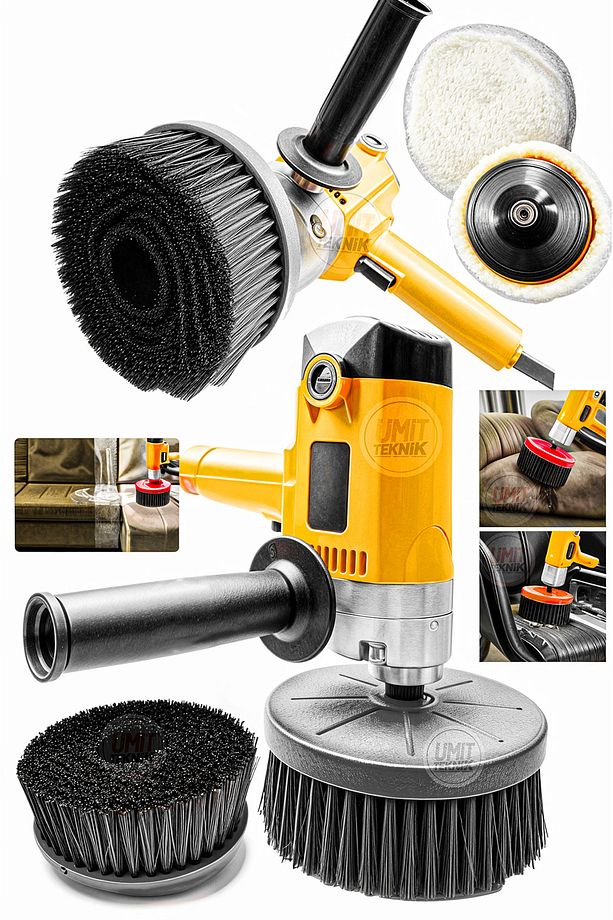 Premium Devir Ayarlı Dikey Koltuk Yıkama,Pasta Cila  Polisaj Makinesi 180mm Düz Fırça Hediye - 2