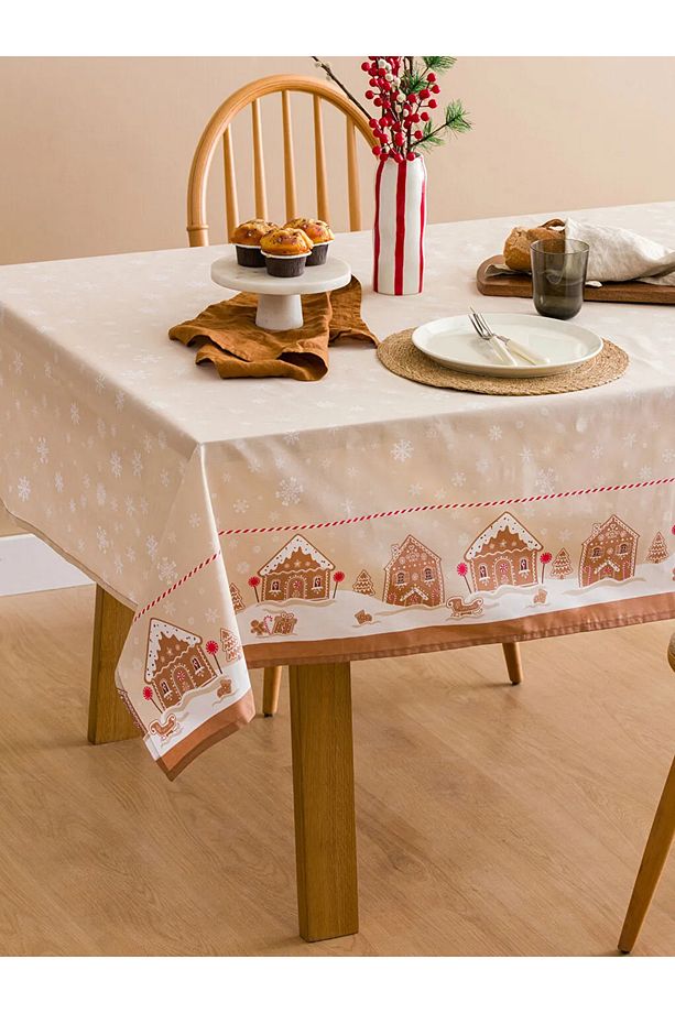 LCW HOME Bej Yılbaşı Temalı Masa Örtüsü 150x200 Cm - 1