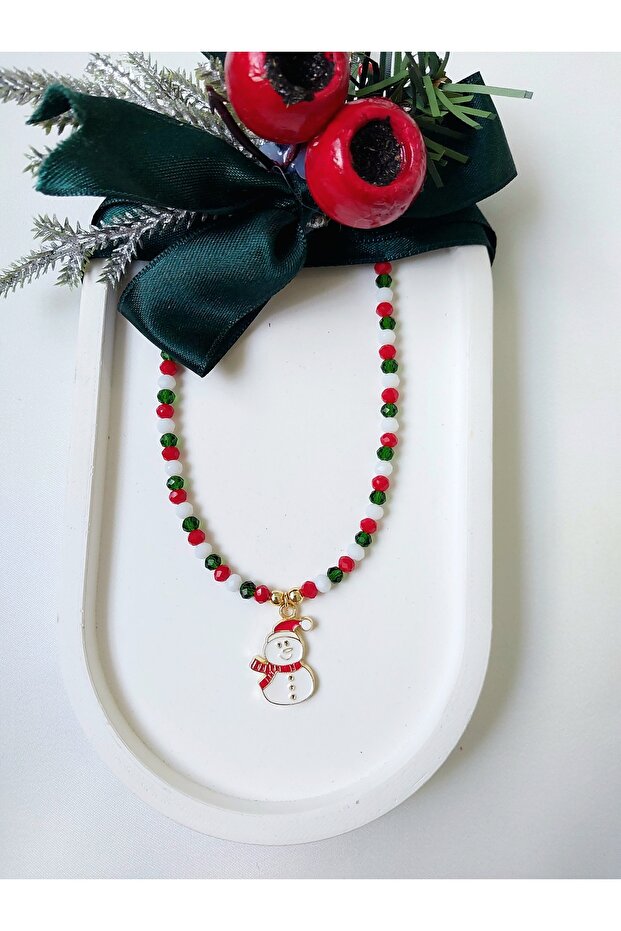 Christmas Themed Crystal Beaded New Year's Necklace