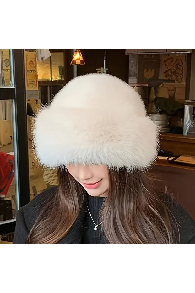 Luxury Winter Plush Fur Hip Hat - Faux Fur, Russian Slavic Mongolian Collar Christmas Gift
