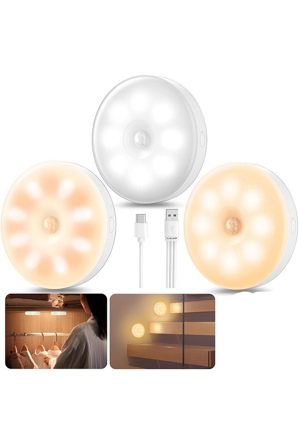 L2026 16 Led 3 Renkli Şarjlı Ve Pilli Hareket Sensörlü Type-c Girişli Led Işık Lamba - 1