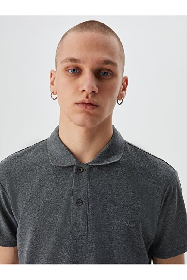 Μπλουζάκι με κοντό μανίκι Polo Neck Basic Regular Anthracite - 4