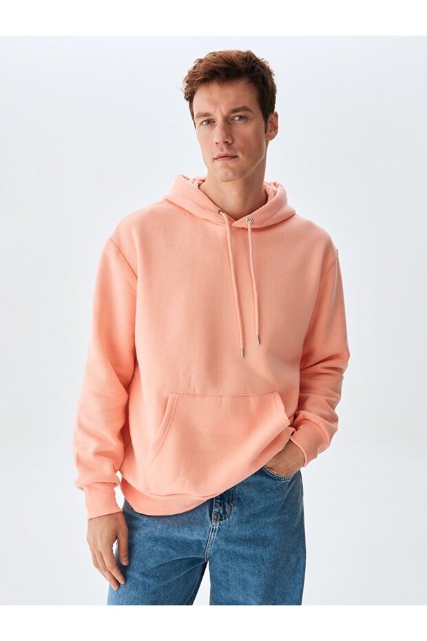 Basıc Kapüşonlu Turuncu Sweatshırt - 2