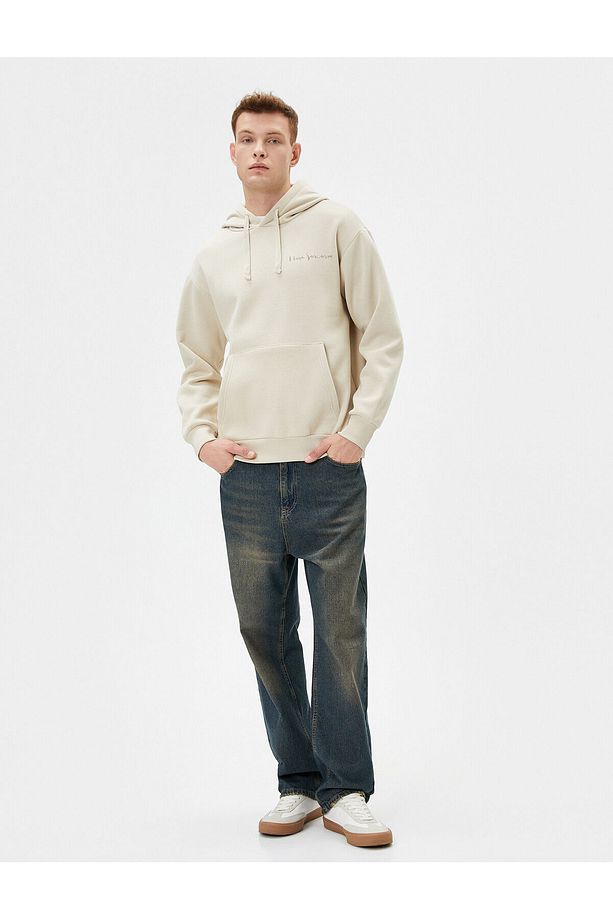Arkası Baskılı Hoodie Oversize Sloganlı Kanguru Cep Detaylı Şardonlu - 2