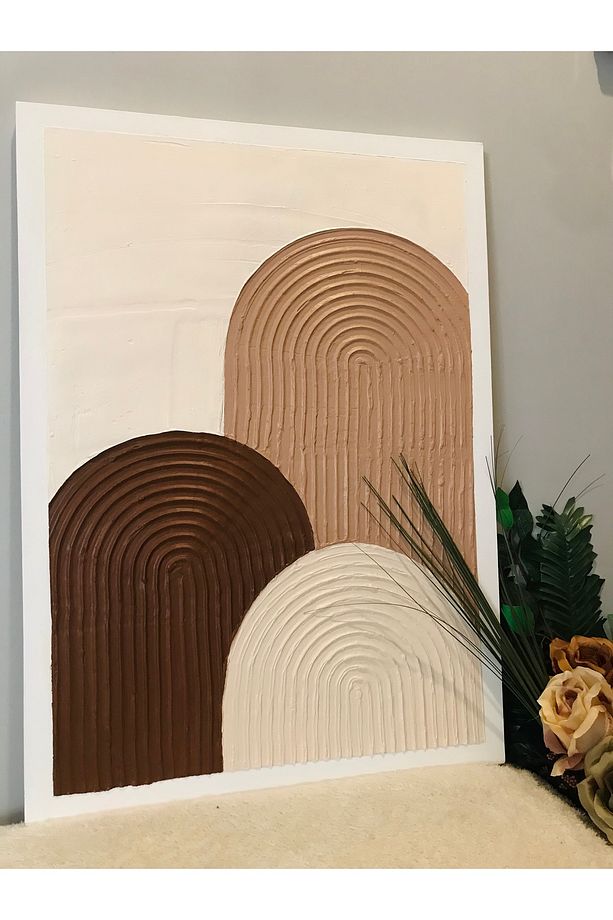 bohem alçı tablo el yapimi kanvas tablo 50*70 kahve bej tonlari - 1