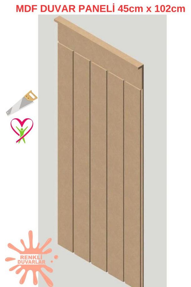 45x102 (1 ADET) Dekoratif, Duvar Çıtası Ham Ahşap Duvar Paneli, Boyanabilir, Ham, Mdf Panel - 1