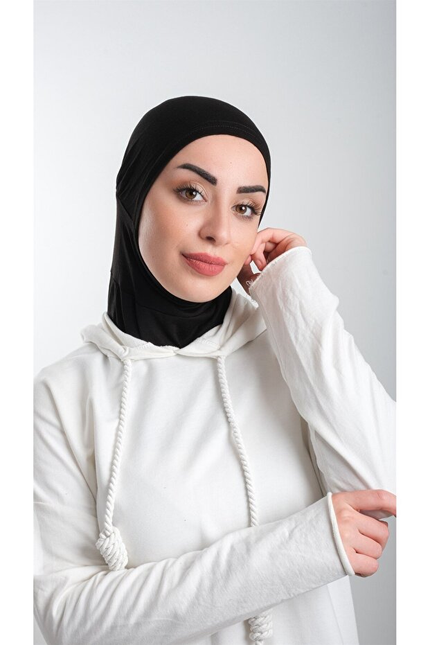 Black Practical Ready Interlocking Hijab Bonnet Sandy Fabric Sports Hijab 2113_01