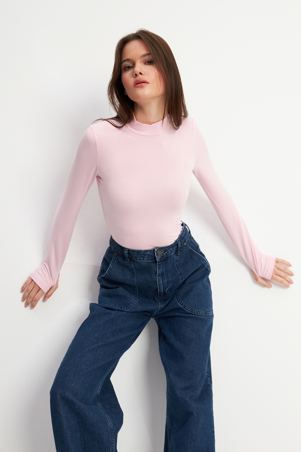 Women's Pink Finger Detailed Bodysuit