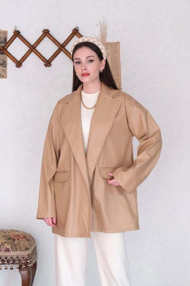 Krem Deri Ceket - 4