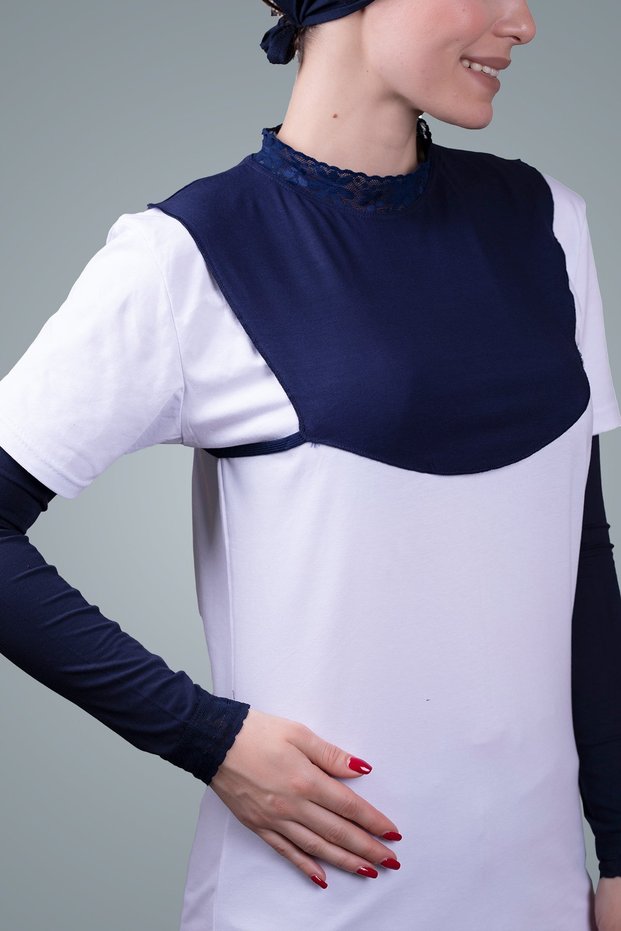 Navy Blue Hijab Neck Collar Viscose Fabric Collar Lace 1004_02