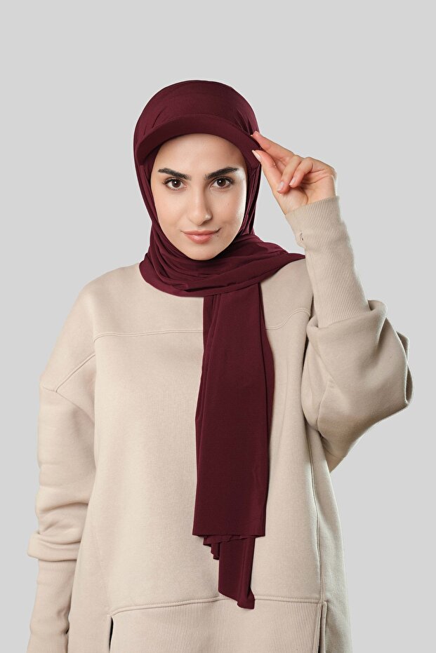 Red Practical Ready-made Hat Hijab Shawl Sandy Plain 3008_31