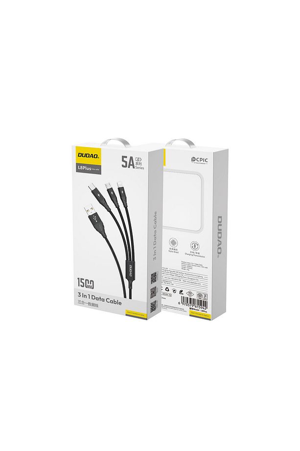 L8 Plus - Örgülü 3'ü 1 Arada 5a Süper Hızlı Şarj Kablosu Lightning, Micro Usb Ve Type-c Data 1.5m - 4
