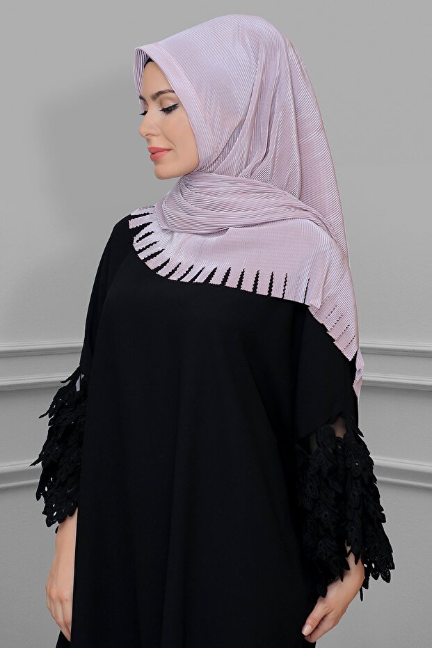 Violet Practical Ready-made Interlaced Hijab Scarf Fukuro Pleated Fringed Laser Cut 1828_21