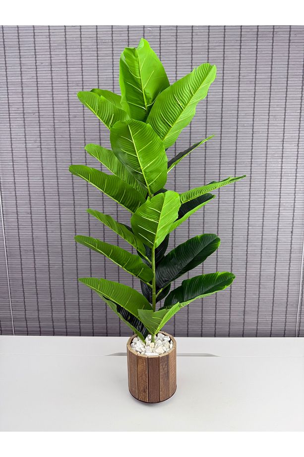 Yapay Çiçek Starliçe Salon Çiçeği Ahşap Saksılı Yapay Bitki 23 Yapraklı 85 Cm - 3