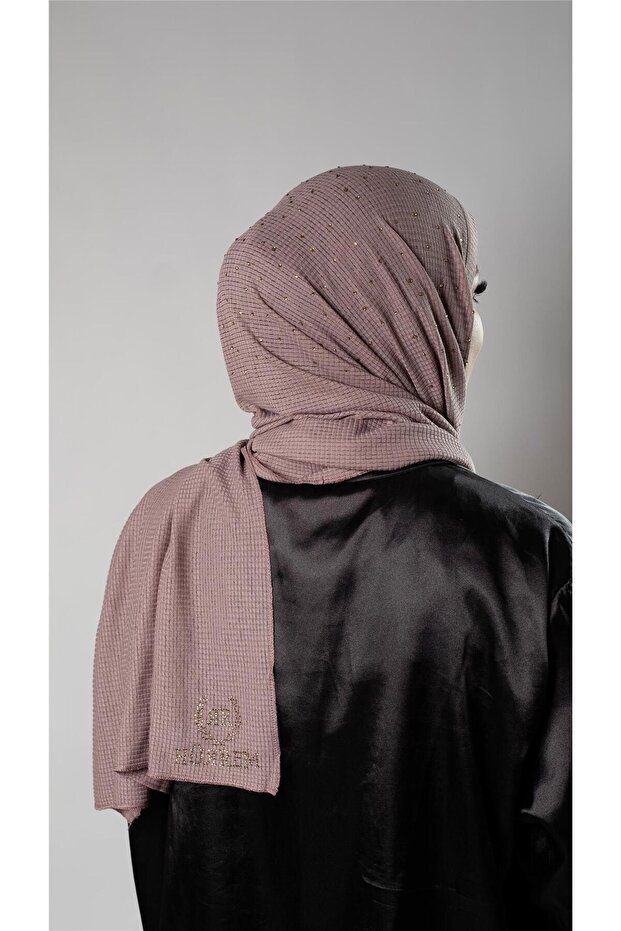 Gül Kurusu Pratik Hazır Geçmeli Tesettür Şal Örme Kumaş Taş Desenli 2118T_18 - 5