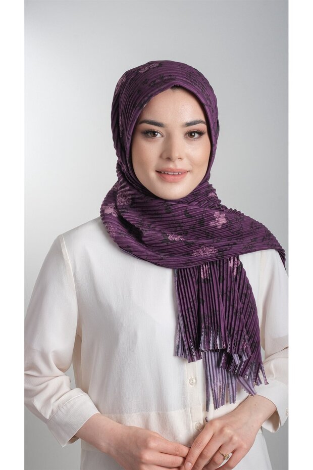 وشاح حجاب متشابك عملي مصنوع من البرقوق من الألياف المنقسمة ومطوي على شكل زهرة 1818d6_07