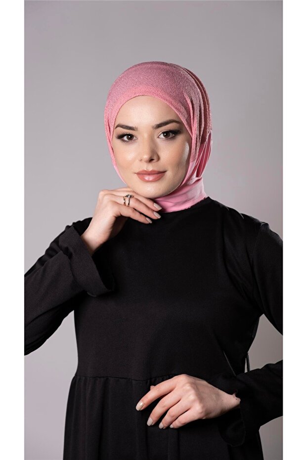 Pink Practical Ready-made Hijab Scarf Sandy Fabric with Back Snap 2206_04