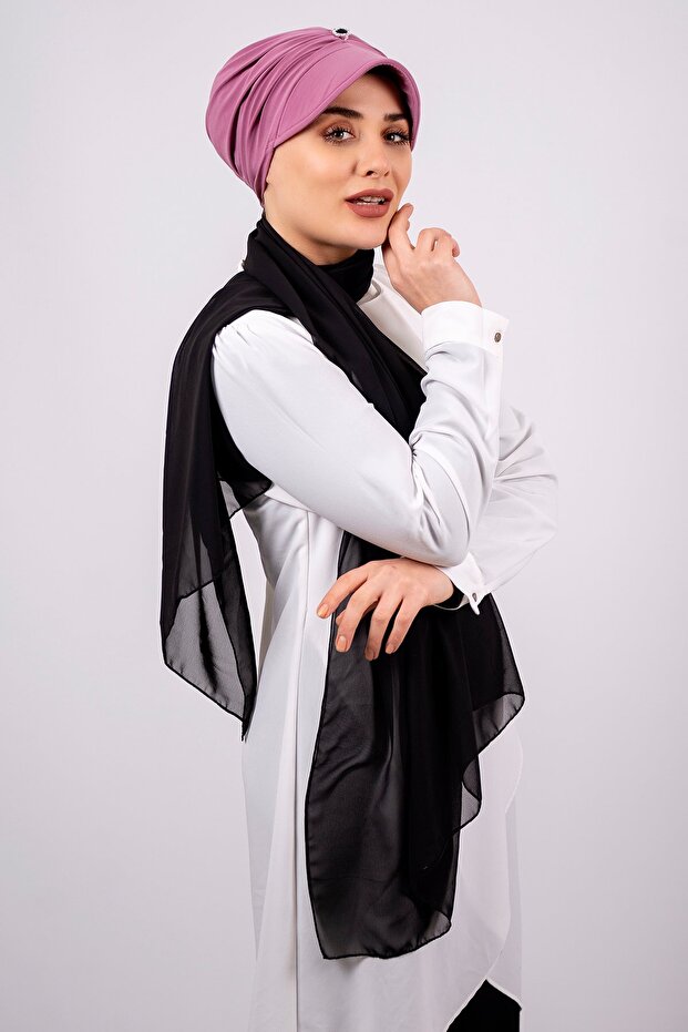 Dusty Rose Practical Ready-made Interlocking Hijab Bonnet Viscose Fabric With Hat Accessories 2104_18