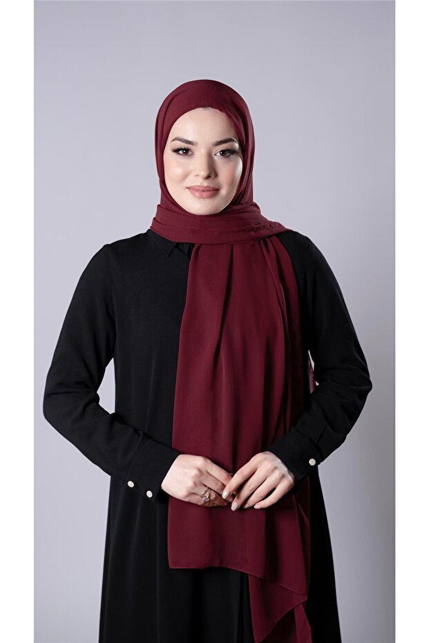 Claret Red Practical Ready Interlocking Shawl Chiffon Fabric Hijab Bonnet 3009_16