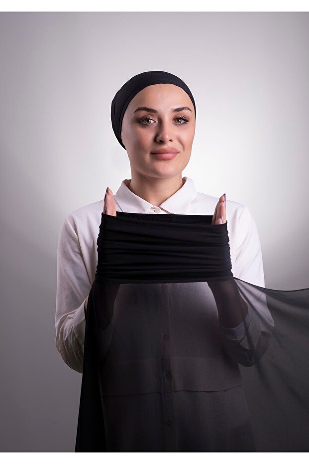 شال شيفون متشابك عملي أسود عملي 3001_01