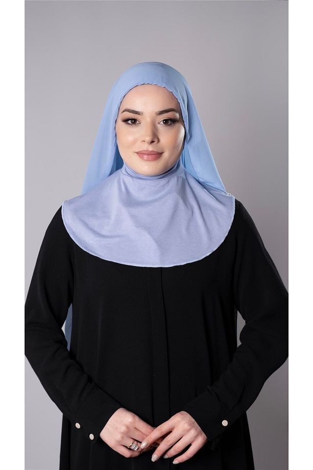 Bebe Mavisi Pratik Hazır Geçmeli Şal Şifon Kumaş Hijab Bone 3009_11 - 3
