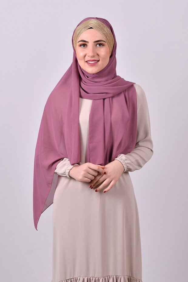 Dusty Rose-gold Back Tied Shawl Chiffon Three-Striped Glitter Pleated 1835_1802