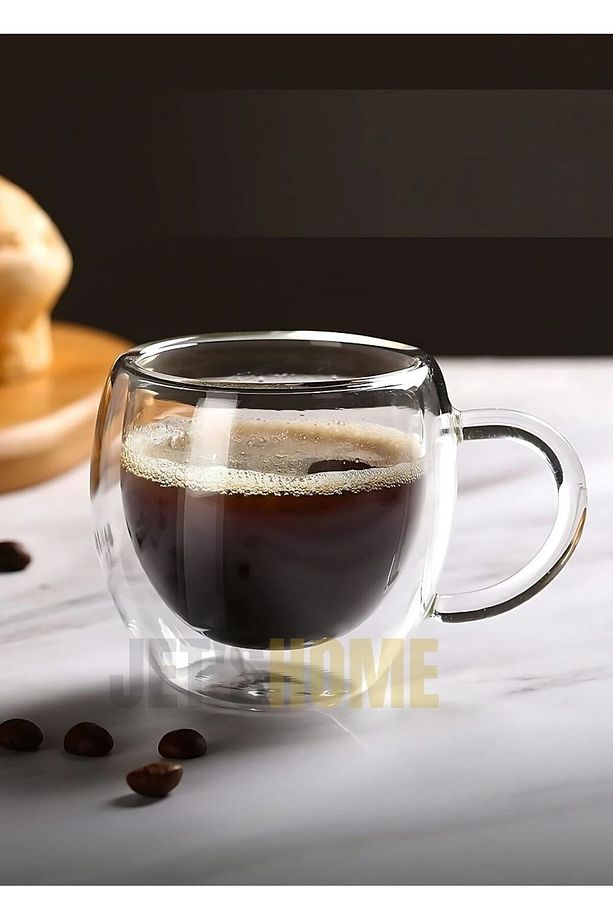 2’li Set Kulplu Espresso Bardağı Doppio Ristretto Bardağı Çift Cidarlı Türk Kahvesi Bardak 80 ml - 2